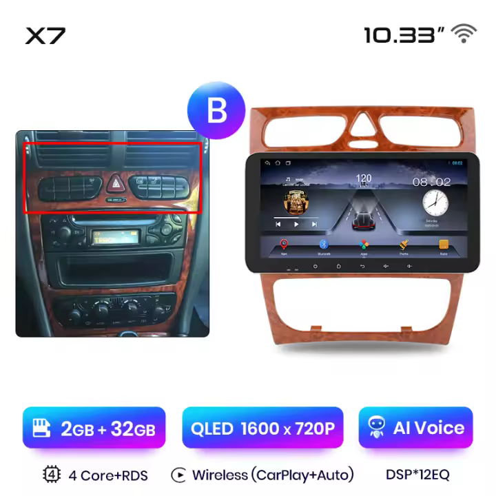 Junsun-autorradio X7 PRO 2K con Android para coche reproductor Multimedia inalámbrico con CarPlay 11.5 pulgadas para Mercedes Benz C Class CLK Class W203 W209 S203 A209 2000 2001 2002 2003 2004 2005 - 1
