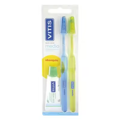 VITIS Cepillo Dental Medio Antiplaca + Pasta Anticaries 15ml Dentaid - 1