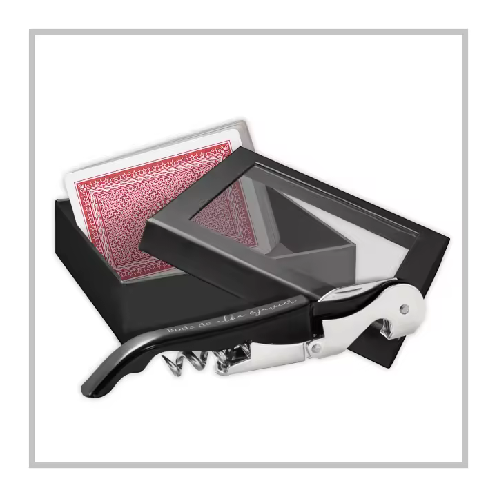 RegaloVip.es - Pack 1 a 25 Abridor y baraja en carta, abridor de botellas, regalos únicos, originales, regalos para bautizos, comuniones, bodas, detalles elegantes, vino y cartas, regalo para el día del padre. - 1