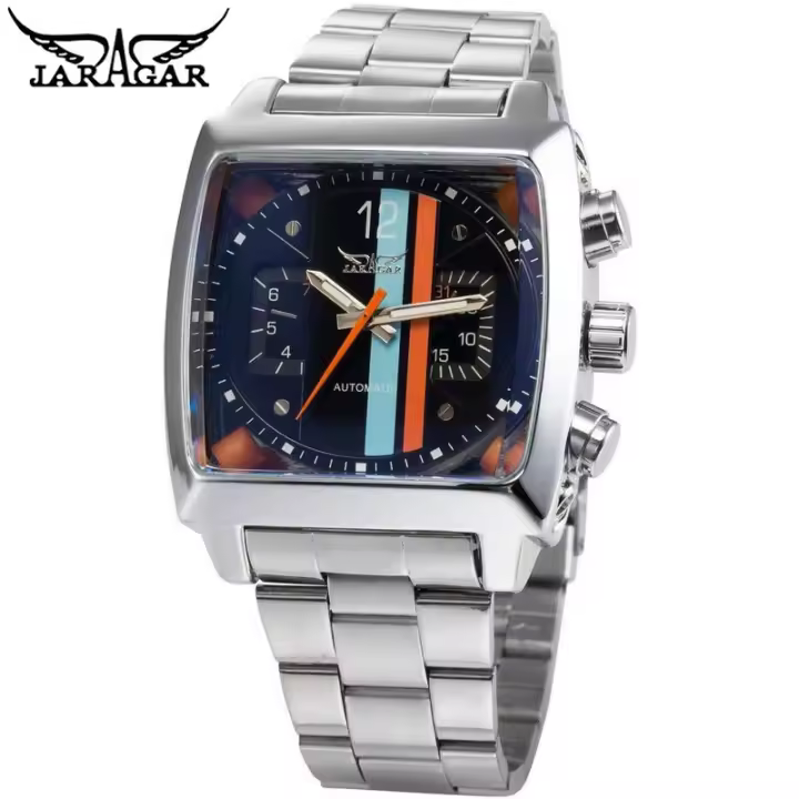 Reloj Mecánico Automático Para Hombre JARAGAR 569 Moda Retro Cuadrado Con Calendario Acero Inoxidable Resistente Al Agua Para Negocios - 1