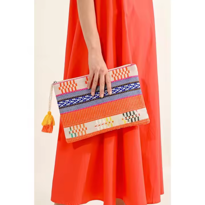 BOLSO DE MANO MOLLY BRACKEN , CON ESTAMPADO Y BORLAS BOLSO NARANJA ETNICO - 1