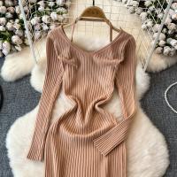 Vestido Largo De Mujer Con Cuello En V Y Manga Larga Blanco Elegante Con Cierre De Lazos Estilo Callejero Alta Moda Para Otoño Y Playa - details 27