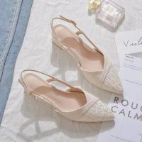 Sandalias de mujer nuevo puntiagudo color nude tacones altos verano zapatos de mujer tacón grueso zapatos individuales 5cm - details 5