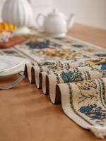 Corredor De Mesa Boho Beige Para Decoración Rústica Natural Tejido En Algodón Con Borlas Para Comedor Doméstico - details 1