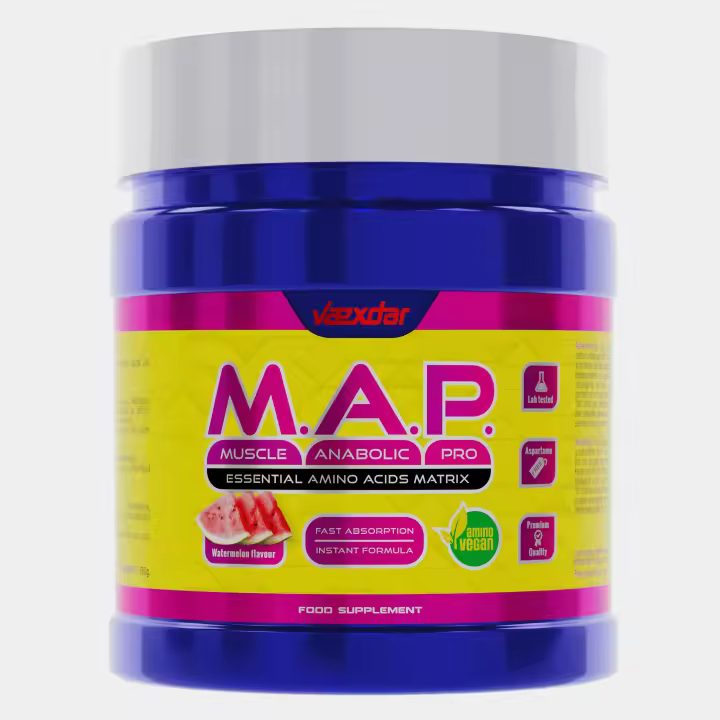 Vaexdar - M.A.P. - Matriz de Aminoácidos Esenciales - Contiene 9 Aminoácidos Esenciales - Amino Vegan - Aumenta tu Rendimiento - Sabor Sandía - 350gr - 1