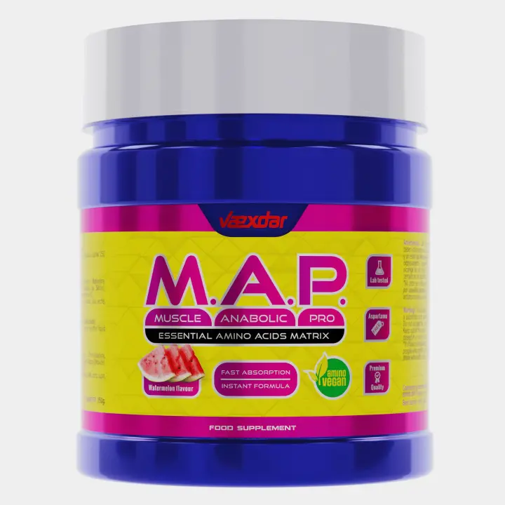 Vaexdar - M.A.P. - Matriz de Aminoácidos Esenciales - Contiene 9 Aminoácidos Esenciales - Amino Vegan - Aumenta tu Rendimiento - Sabor Sandía - 350gr - 1