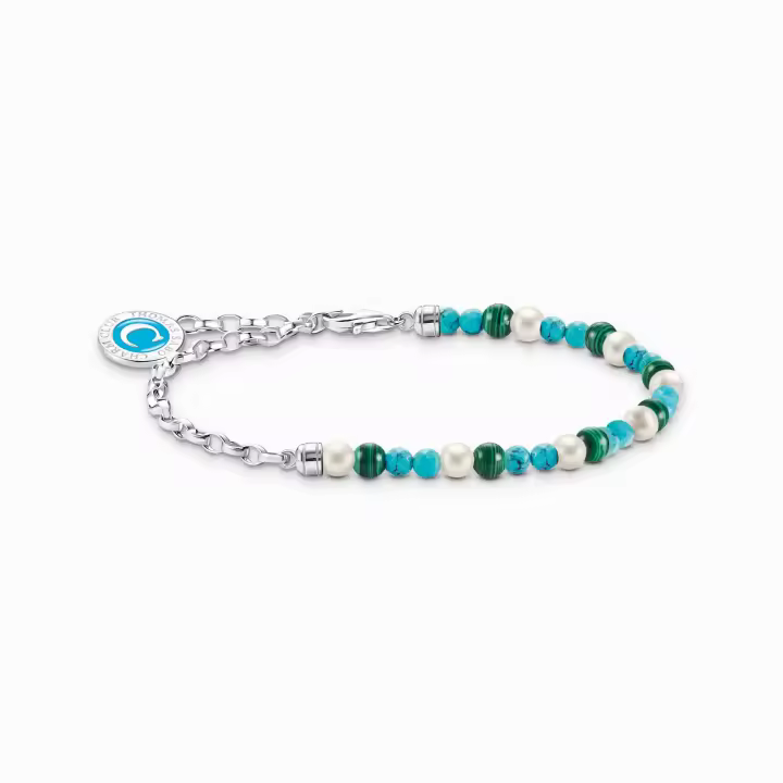 Thomas Sabo Pulsera Charm Mujer con perlas blancas, malaquita y Charmista medalla plata A2130-158-7-L15V - 1