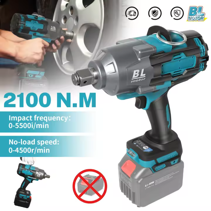 Llave de Impacto Eléctrica Sin Escobillas 3 marchas 2100N.M Recargable 3/4» Herramientas Eléctricas Compatible Batería Makita 18V - 1