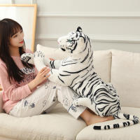 Juguete De Peluche Tigre Realista Suave Animal Silvestre Simulación Regalo De Cumpleaños Para Niños Blanco Y Marrón - details 7