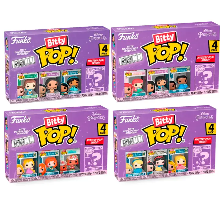 Funko Pack  16 Bitty Pop  ( 4 pack de  4 )  Bittys Funko  Pop  Disney Princesas Princess  Merida Brave Bella Ariel Pocahontas Moana Aurora Bella Durmiente Mulan Blancanieves  Funko Pop - 1
