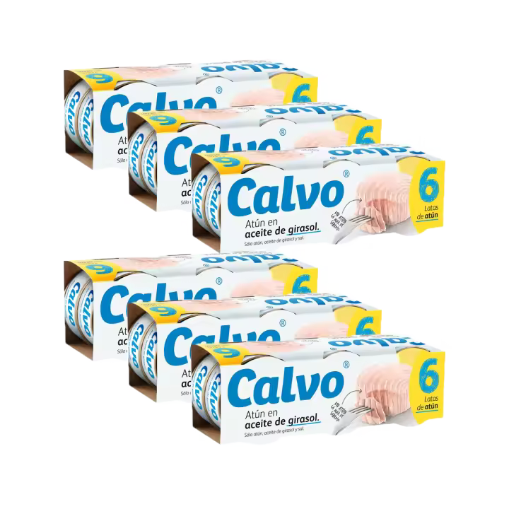 Atún CALVO en aceite de girasol vuelca fácil pack 6 lata 52 g neto escurrido x 6pack (36 latas total) - 1
