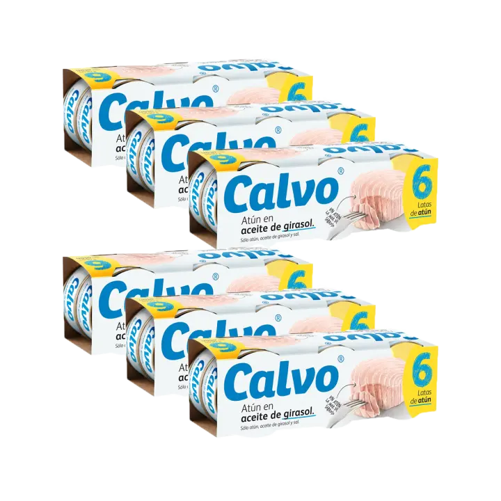 Atún CALVO en aceite de girasol vuelca fácil pack 6 lata 52 g neto escurrido x 6pack (36 latas total) - 1