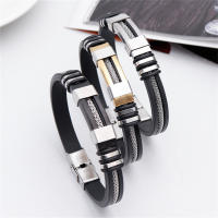 Pulsera De Silicona Punk Trendy Impermeable Para Hombre Con Diseño De Grooved Rudder Pulsera De Acero Inoxidable Casual Black Wristband - details 2