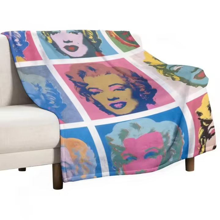 Manta De Tela De Coral Warhol Marilyn Monroe Estampado Para Sofá Cálida Y Pesada Manta De Viaje Impermeable Antipelusa Portátil Para Adultos - 1