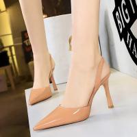 Sandalias De Tacón Alto Para Mujer 9cm Cómodas Elásticas Con Slingback De Cuero Glossy Azul Rojo Verano Fiesta Danza Pumps - details 19