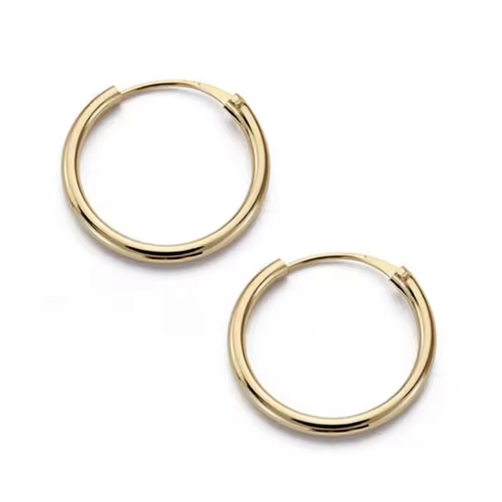 Aros Pendientes en Oro de 18k con 16 mm. tubo redondo liso - 1