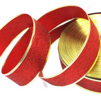 Cinta Decorativa De Glitsher En Rojo Plata Y Oro Con Alambre Para Navidad Y Artesanías Ancho 1 Pulgada Material Poliéster / Jute - details 7