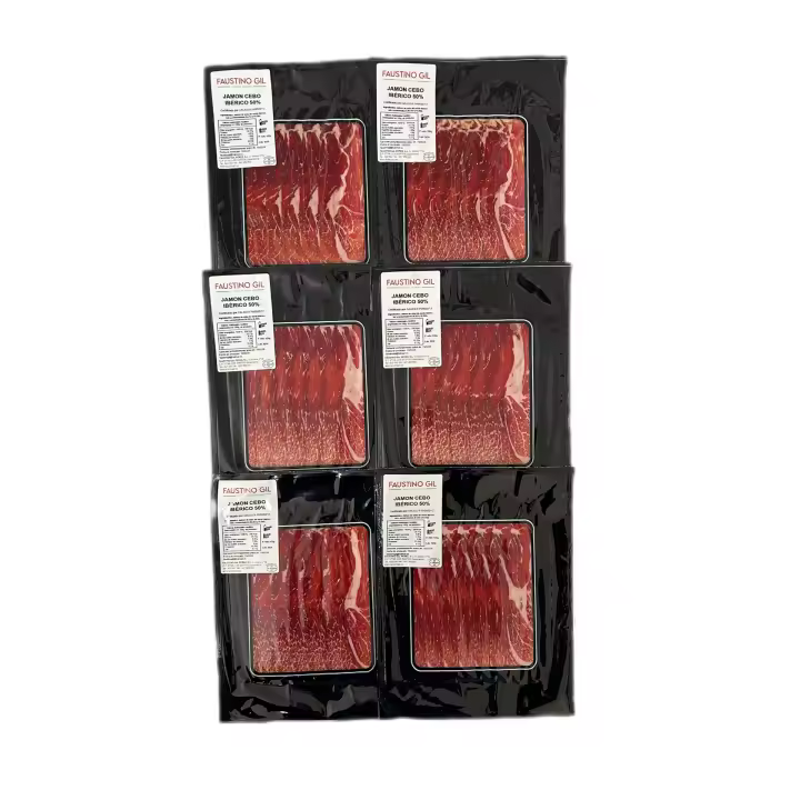 Jamón Ibérico de Cebo - 6 sobres de  100g - Elaboración tradicional - Ibéricos Faustino Gil - - 1