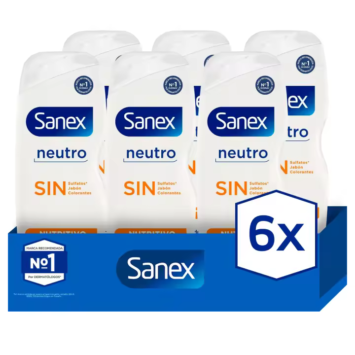 Gel de Ducha Sanex Neutro Nutritivo piel seca 600 ml Pack de 6 - 1