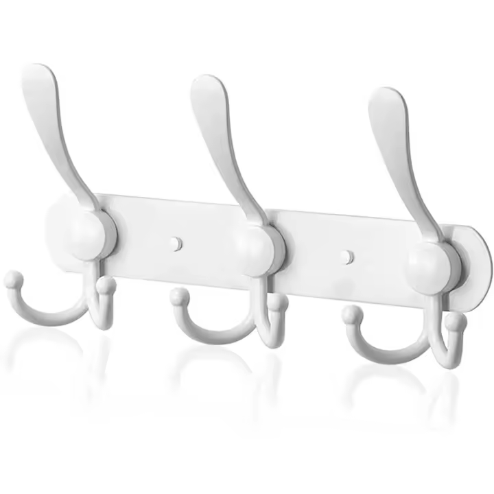 Perchero de pared de acero inoxidable, ganchos para abrigos, toallas, albornoces (blanco, 1 unidad) - 1