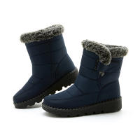 Botas De Nieve Para Mujer 2024 Con Colar De Pelo De Zorro Impermeables Altas Antideslizantes Cuero Sintético Y Algodón Plataforma Botines De Invierno - details 6