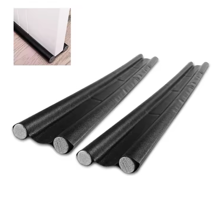 Burletes de Puerta con Doble aislamiento (2 unidades, 96 cm), lavables y duraderos, antifrío, aislantes inferiores, y antiruido antiinsectos, color Negro, con Varilla de espuma insertada y cortable, color gris. - 1