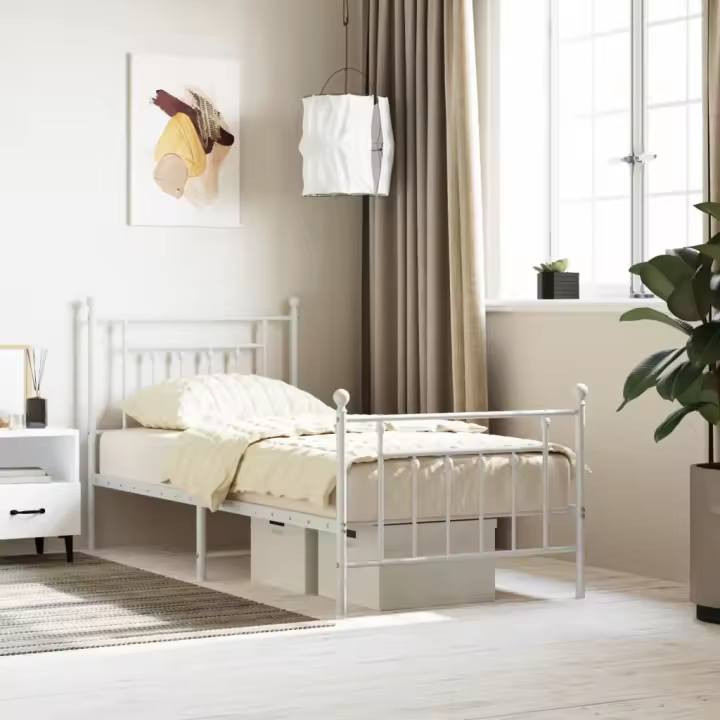 Estructura cama sin colchón con estribo metal blanco 90x200 cm - 1