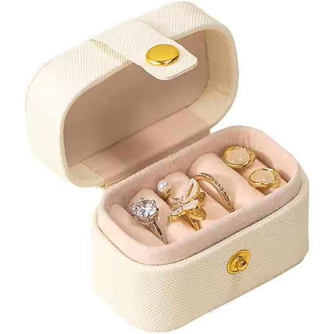 Estuche pequeño de cuero PU para joyería de viaje, Mini Caja de almacenamiento de anillos, joyero portáthil, organizer - 1