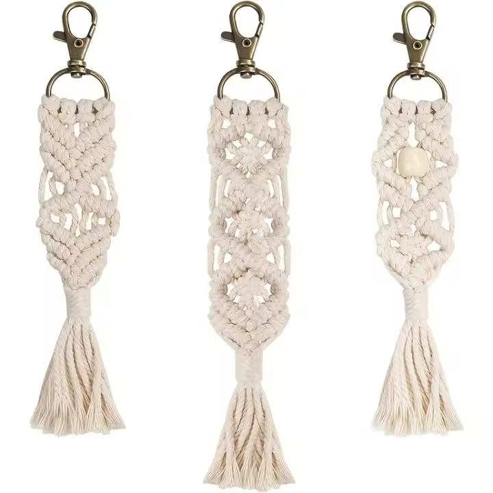 Mini Llavero Adornos para Bolsos Boho Macramé (Pack de 3) 3 Diseños Llavero Cuerda Trenzada con Borla Hecho a Mano - Llavero para Coche y Hogar - Llaveros Mujer Bonitos Teléfono y Cartera - 1