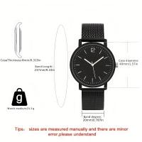 Reloj De Pareja Minimalista Y Moda 2 Piezas Color Negro Reloj Minimalista Ligero Y Lujo Sin Display Material De Correa De Tela - details 5