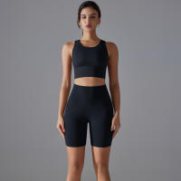 Conjunto De Yoga Deportivo Para Mujer Top Y Shorts De Color Sólido Nylon Transpirable Y Secado Rápido Para Gimnasio Ciclismo Y Correr - details 6