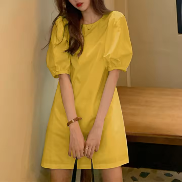 VONDA Vestido Mini De Verano Para Mujer Elegante Corto Con Mangas Flounce Estilo Casual Solido Cuello Redondo Vestido De Fiesta De Playa - 1