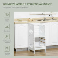 HOMCOM Torre de Aprendizaje de Madera para Niños Taburete de Cocina Infantil con Pedal Altura Ajustable en 3 Posiciones y Barra de Seguridad 40x50x90 cm - details 5