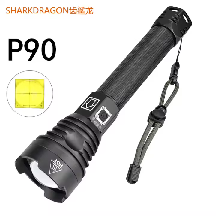 Linterna de luz potente XHP90 con carga USB para exteriores, resistente al agua, pantalla LED de alta potencia - 1