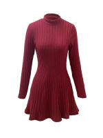 Vestido De Mujer Ajustado Con Cuello Alto Mitad A-line Falda Larga Manga Completa Rayas Vestido De Oficina Lady Cintura Empírica - details 9