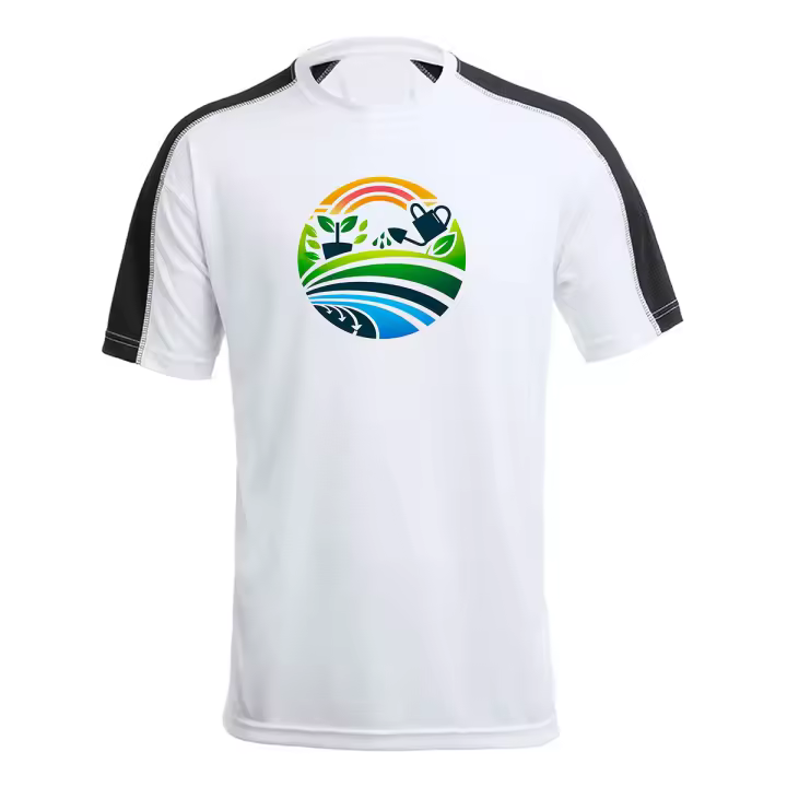 MERCHANDMANIA CAMISETA TÉCNICA FRANJA MANGAS NEGRA logo profesional jardinero jardineria tshirt - 1
