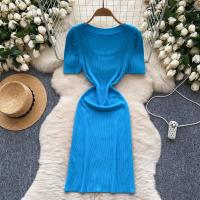 Vestido De Punto REALEFT Vintage De Verano Para Mujer Con Mangas Escaleras Estilo Casual Cuello Cuadrado Ajustado Hasta La Cintura - details 4