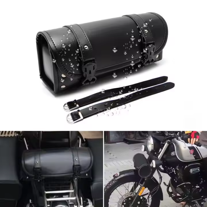 Bolsa De Viaje Para Manillar De Motocicleta PU Cuero Impermeable Bolsa De Herramientas Vintage Para Harley Bobber Suzuki Honda - 1