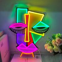 Decoración De Pared Neón Abstracto Cara Arte Impreso UV Con Iluminación Para Bares Clubes Habitaciones De Juegos Y Oficinas Regalo Único Para Cumpleaños - details 3