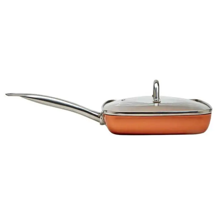 🍳 LoLek Sartén Cuadrado 24cm | Doble Aislante de Cobre y Cerámica | Antiadherente y Fácil de Limpiar | Apto para Inducción, Gas, Vitro y Eléctrico | Resistente al Horno | Con Tapa de Cristal | Mango Ergonómico y Antideslizante | Cocina Saludable 🔥 - 1