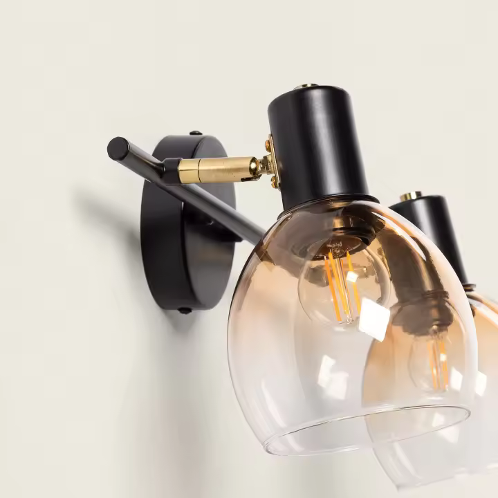 Ledkia Aplique de Pared Metal y Cristal Abiel 2 Focos Negro - 1