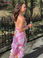 Vestido De Fiesta Para Mujer Verano Sin Espalda Con Encaje Y Tirantes Estampado De Flores Irregular Tassel Bandage Slim - details 13