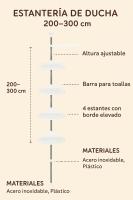 RUHHY, Estantería telescópica ajustable de esquina para ducha-organización baño - Altura Ajustable 230-300cm - estanterías almacenaje baño - acero inoxidable y plástico - estantería esquina baño - accesorios ducha - estantes de baño - comoda, versátil - details 0