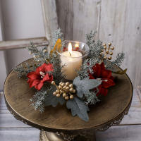 Corona De Navidad Con Vela Artificial De 25cm Decoración Floral Verde Para Mesa Centro De Pascua Y Hogar Material Plástico - details 4