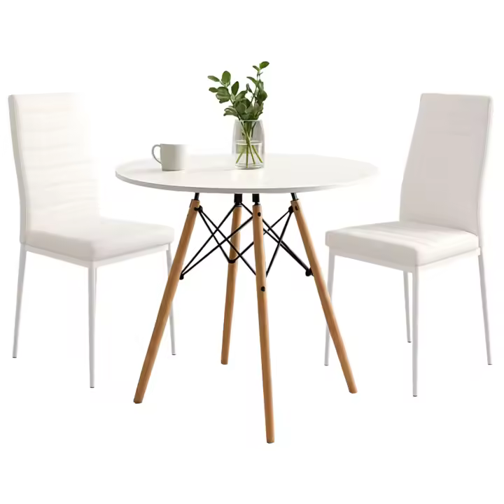 Miroytengo Conjunto de Mesa Redonda con 2 Sillas Cocina, Muebles de Cocina, Estilo Moderno en Color Blanco Mate - 1