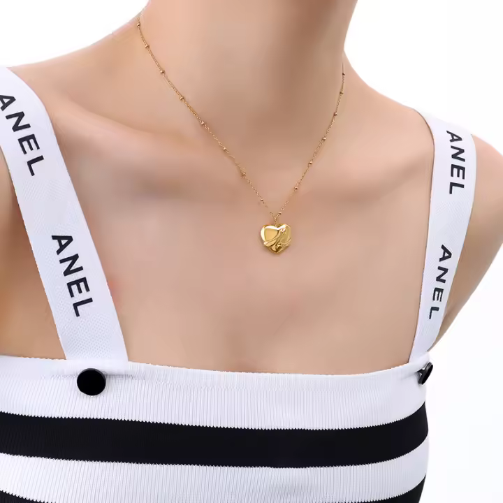 Encanto Metal chapado en oro , joyería de moda, colgante de abrazo de corazón de acero inoxidable,Collar de amor de , cadena hasta la clavícula, collar de Color dorado de 18 quilates para mujer, regalo de joyería de moda - 1