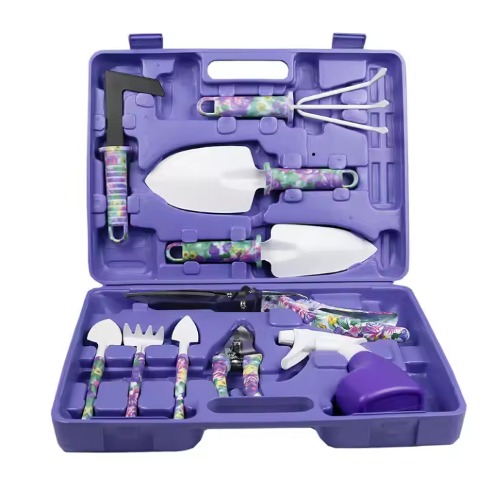 Juego de herrajes de jardinería, 10 piezas con estampado floral, paleta, Rillo, desmalezadora, recortadora, pulverizador, juego de jardinería ideal para Mujeres - 1
