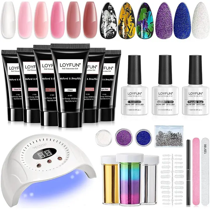Kit de Uñas de Gel con Lámpara LED/UV 30W 2026 NUEVO - Set Profesional de Extensión 6 Piezas 15ml - Incluye Base y Top Coat para Casa o Salón - 1