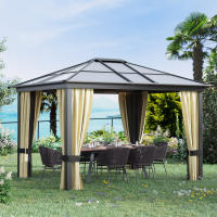Outsunny Cenador para Jardín 3x3.6 m Alumnio Pabellón para Exterior con Techo de Policarbonato Anti-UV y 4 Mosquiteras Laterales con Cremalleras para Fiestas Eventos Beige - details 1