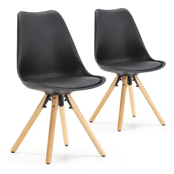 VS Venta-Stock Pack 2 Sillas Jeff Negras Ergonómicas Tapizadas en Piel Sintética - 1